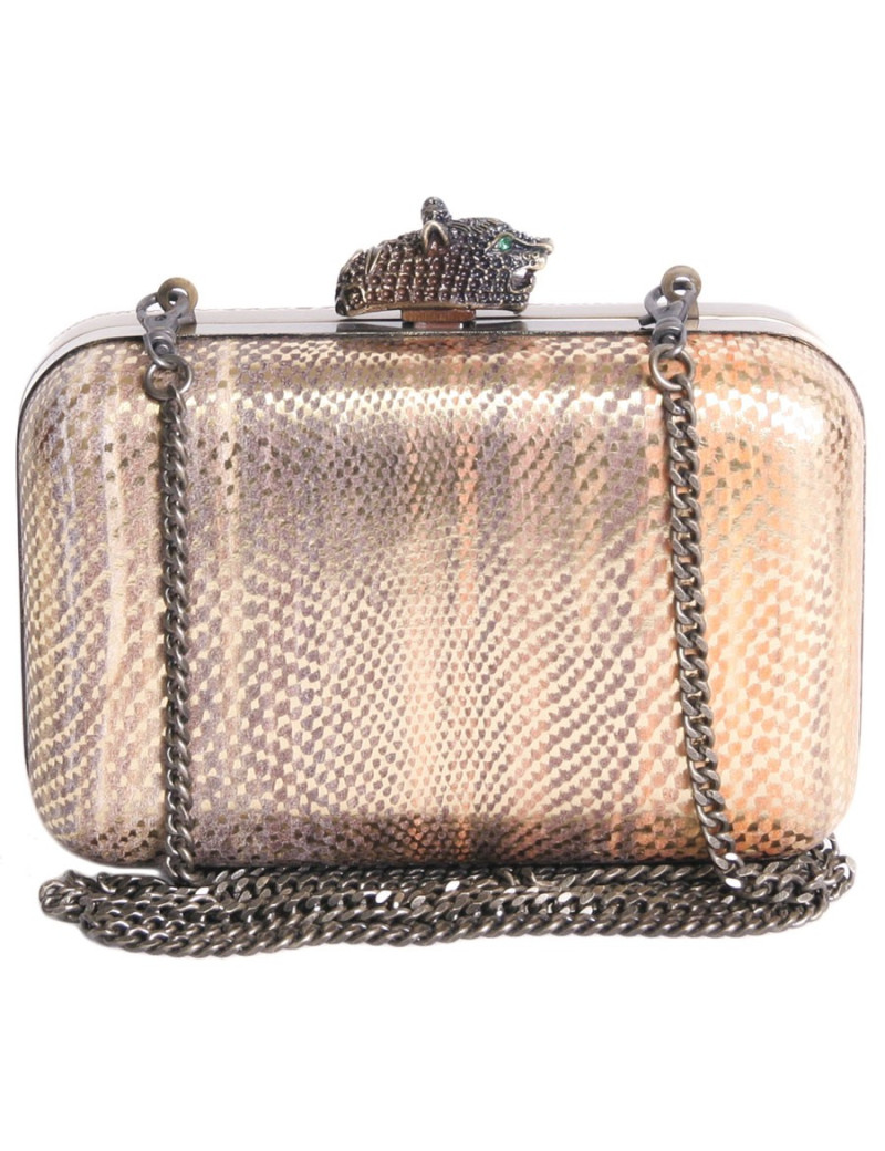 Pochette HOUSE OF  HARLOW 1960 en serpent doré orange et brun