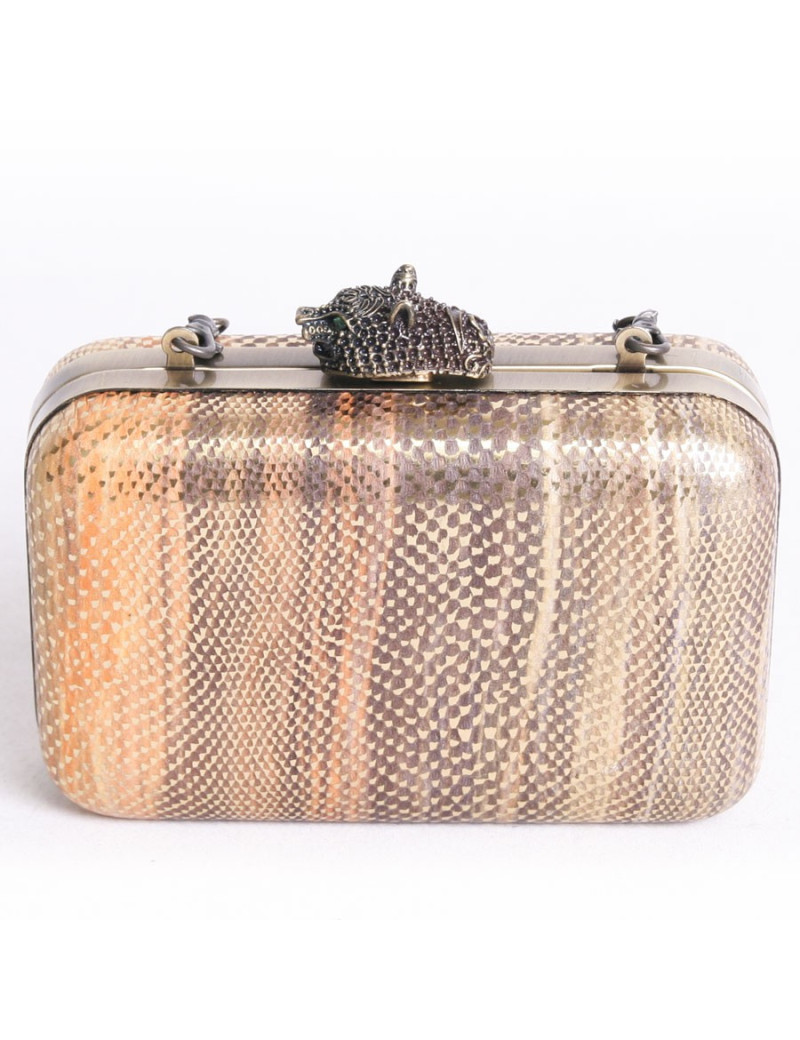 Pochette HOUSE OF  HARLOW 1960 en serpent doré orange et brun