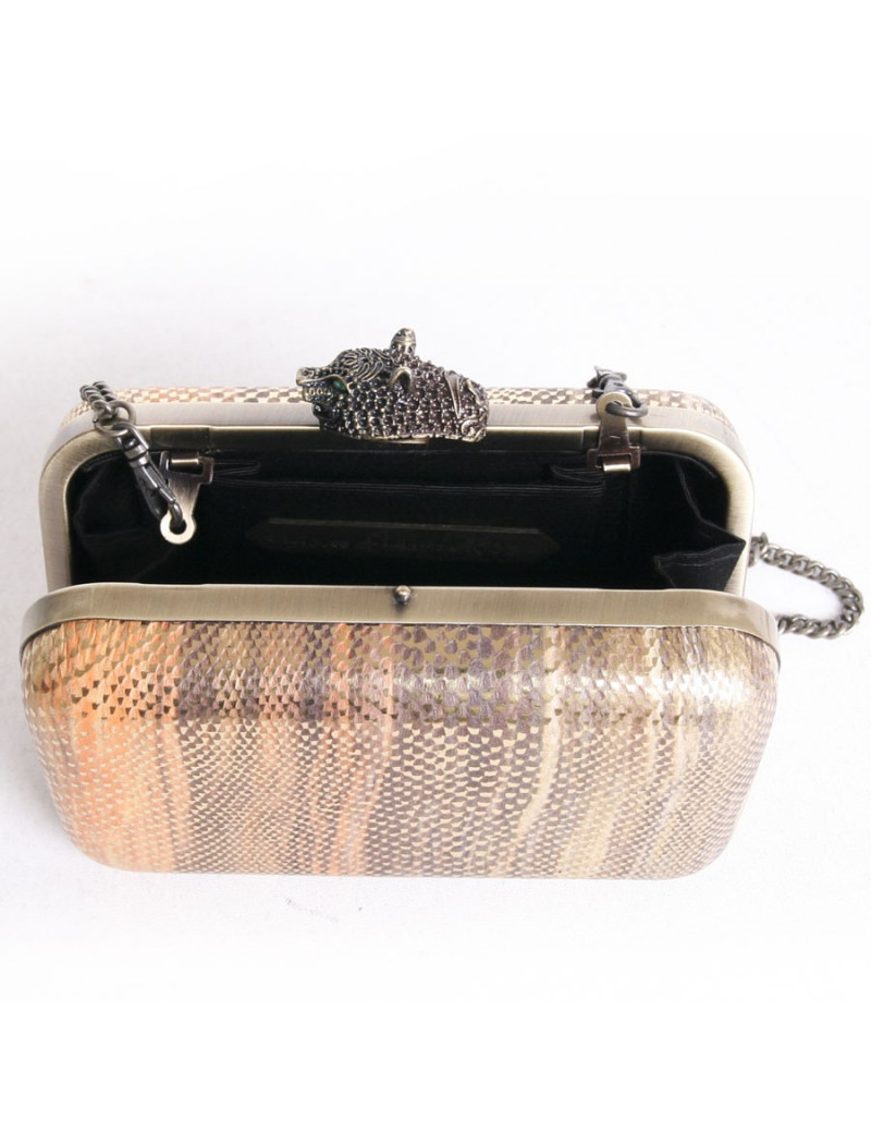 Pochette HOUSE OF  HARLOW 1960 en serpent doré orange et brun