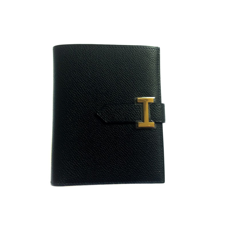 Compact HERMES Bearn wallet in black calf epsom - VALOIS VINTAGE PARIS