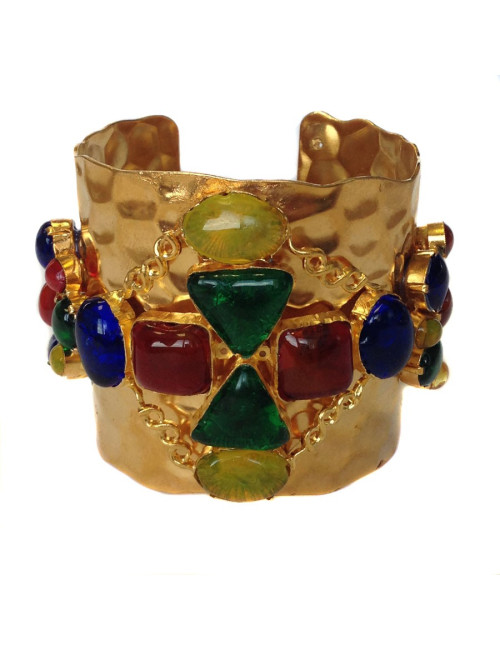 Manchette MARGUERITE DE VALOIS en métal doré et pâte de verre multicolore