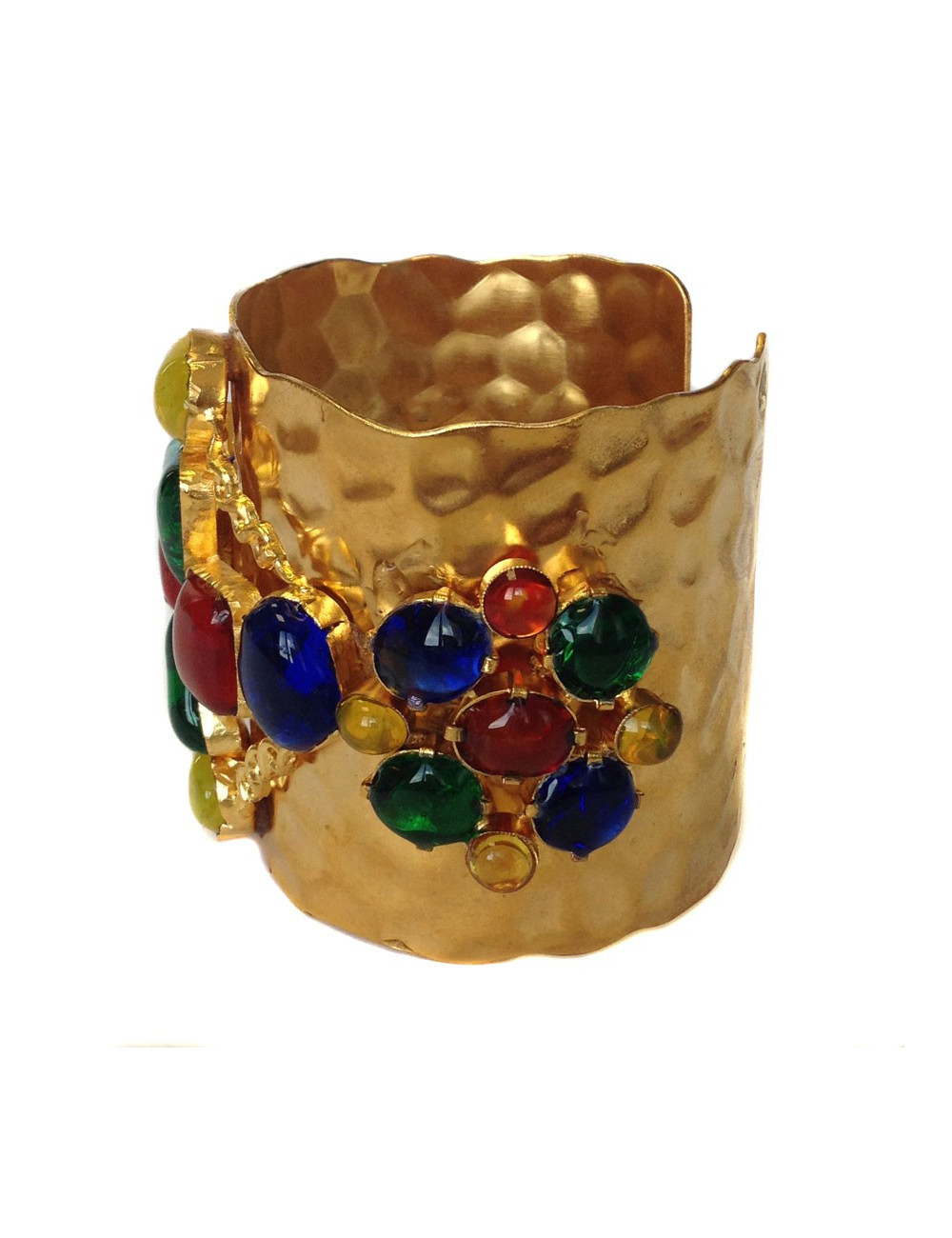 Manchette MARGUERITE DE VALOIS en métal doré et pâte de verre multicolore