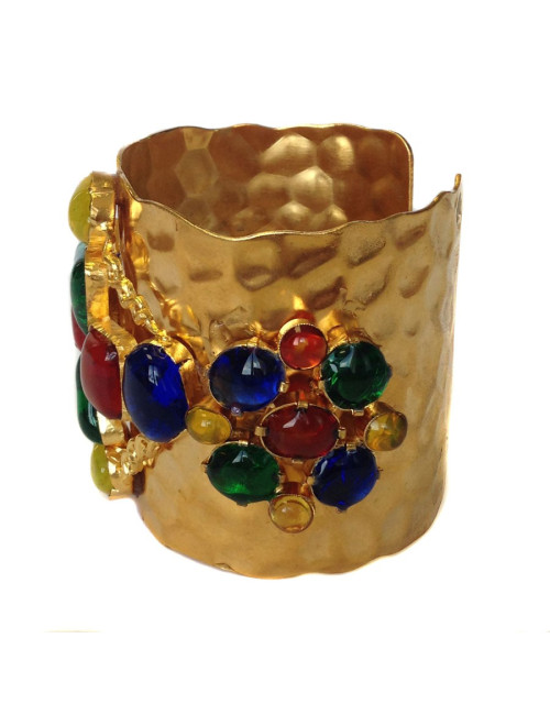 Manchette MARGUERITE DE VALOIS en métal doré et pâte de verre multicolore