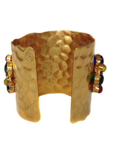 Manchette MARGUERITE DE VALOIS en métal doré et pâte de verre multicolore