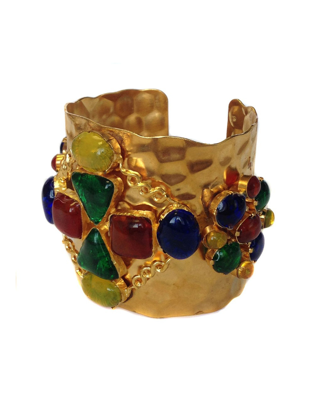 Manchette MARGUERITE DE VALOIS en métal doré et pâte de verre multicolore