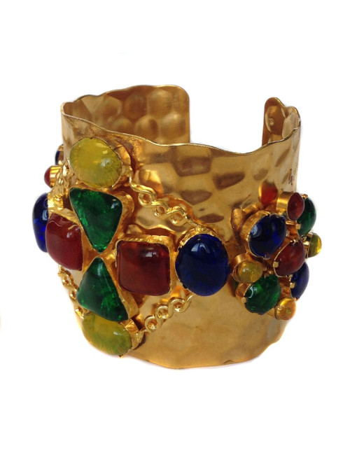 Manchette MARGUERITE DE VALOIS en métal doré et pâte de verre multicolore