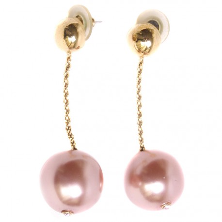 Boucles d'oreille pendantes perles rose nacré