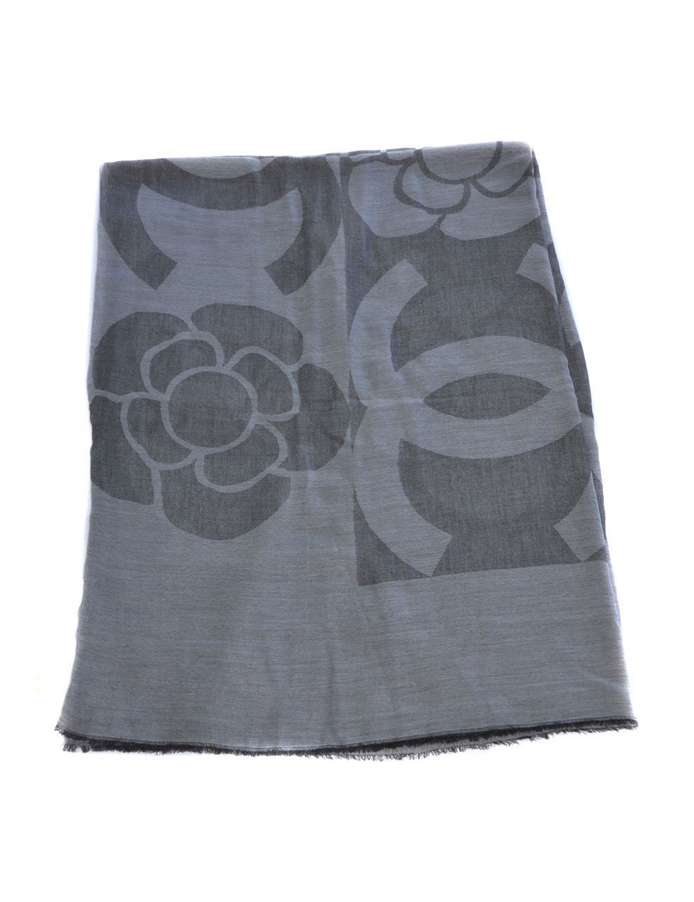 Etole CHANEL à bord frangé en coton gris clair et gris foncé 