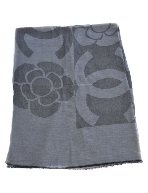 Etole CHANEL à bord frangé en coton gris clair et gris foncé 