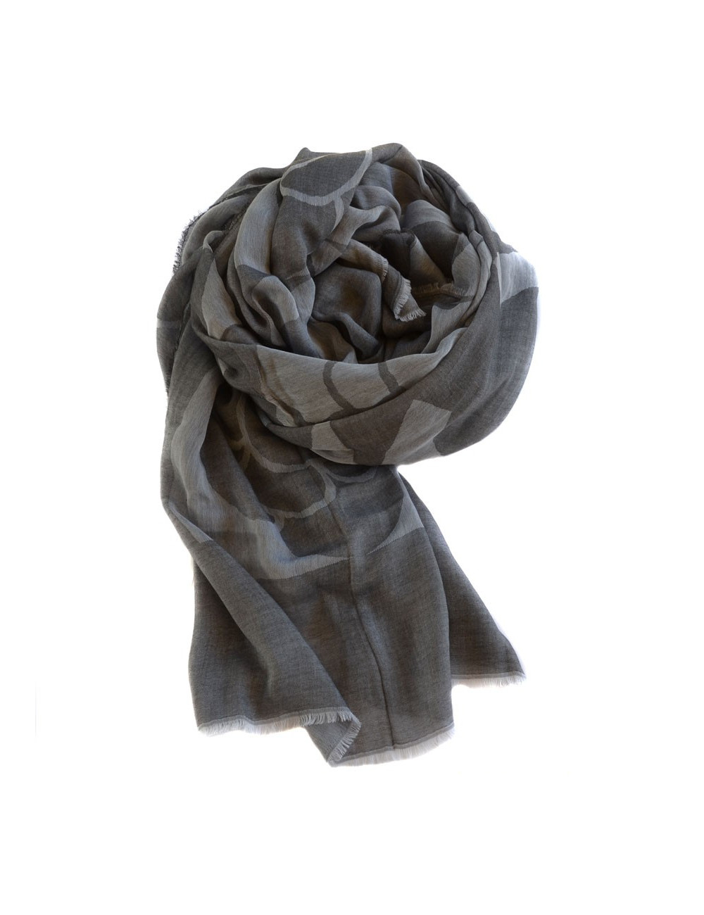 CHANEL scarf with fringe in light gray and dark gray cotton