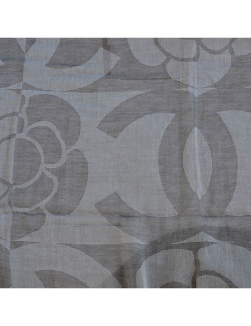 CHANEL scarf with fringe in light gray and dark gray cotton