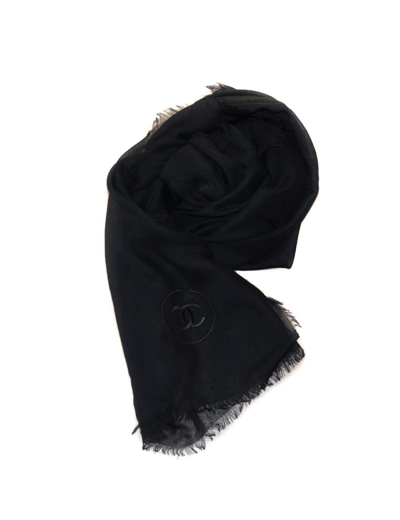 Black CHANEL stole to fringe modal and cashmere