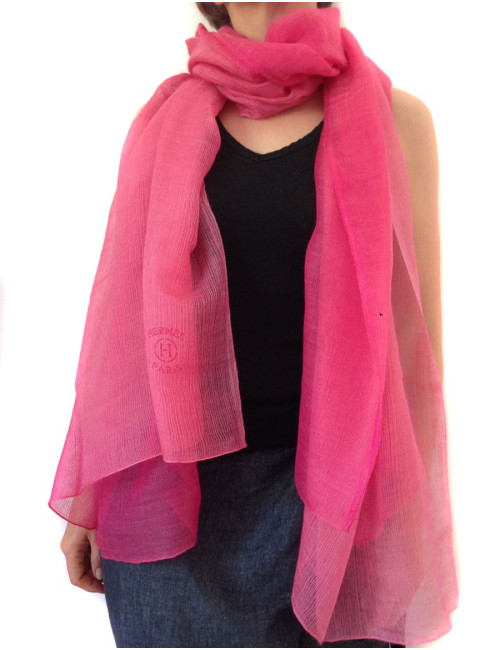 Etole HERMES Plume dans un dégradé de rose en cachemire et soie