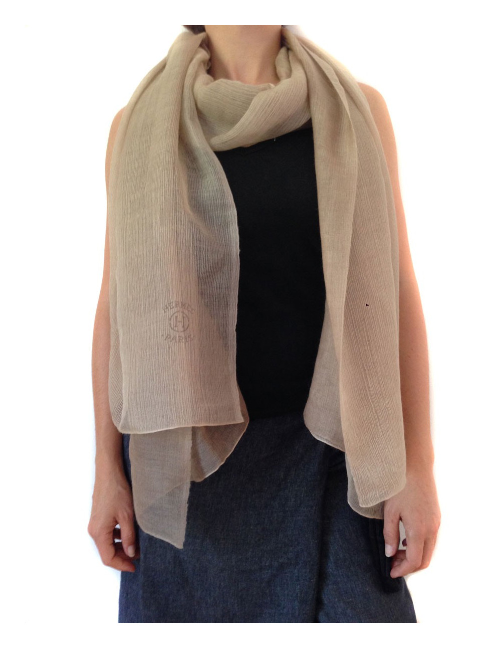 Etole HERMES Plume beige foncé en cachemire et soie