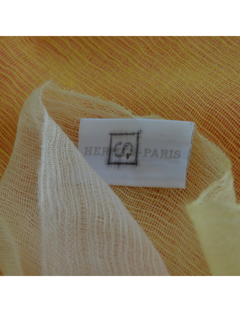 Etole HERMES  jaune dégradé rose en cachemire et soie