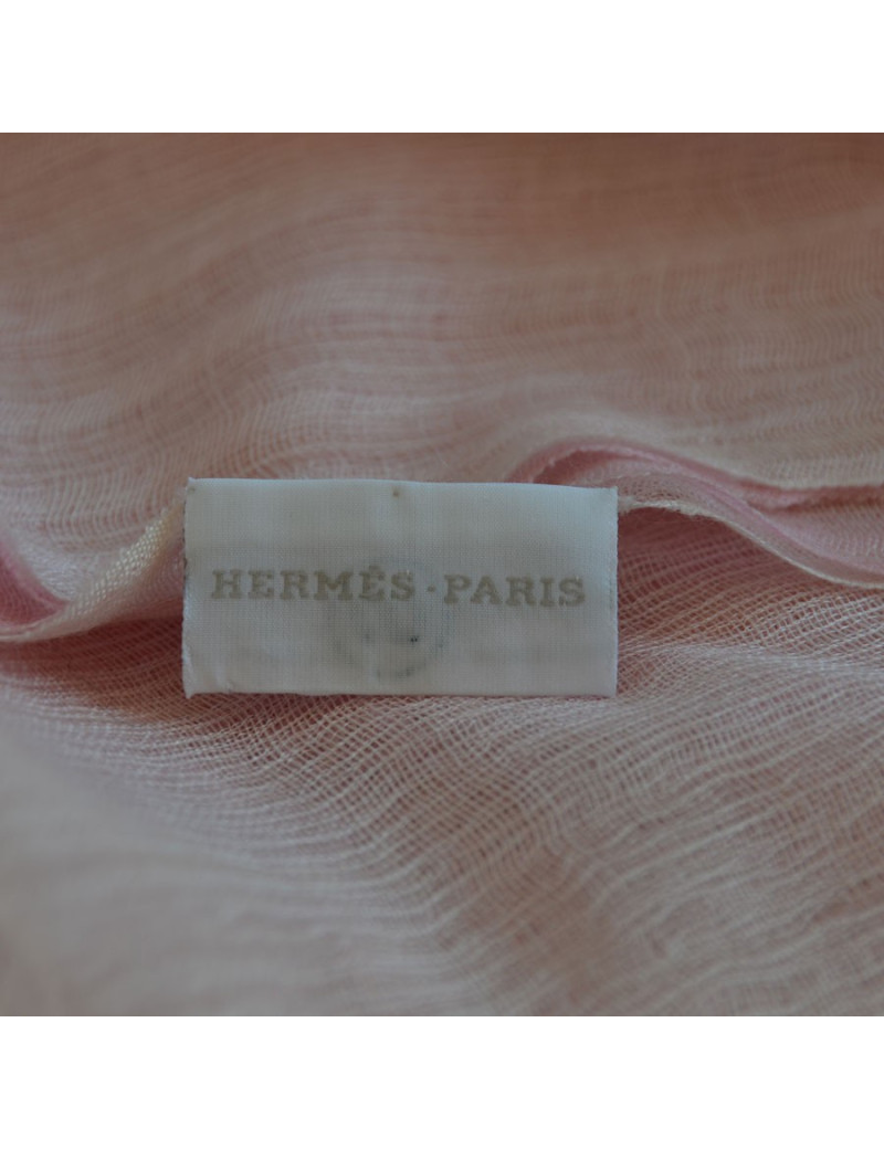 Scarf HERMES pale pink cashmere and silk