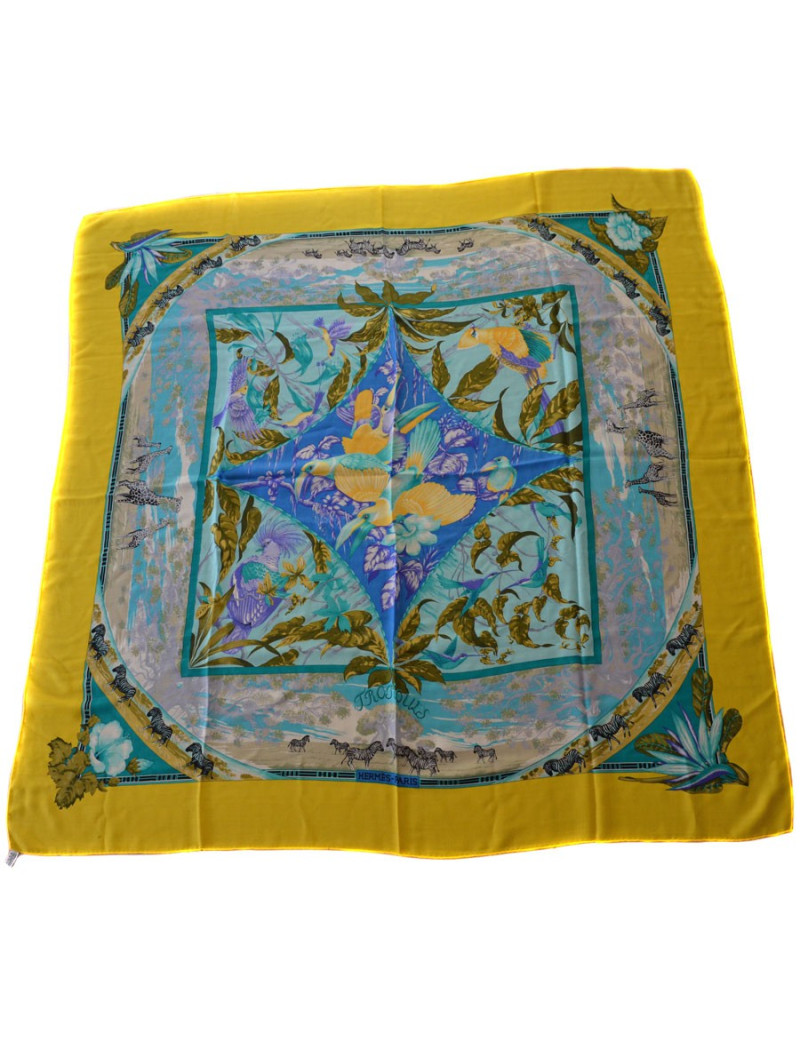 Grand carré HERMES "Tropiques"  en cachemire et soie