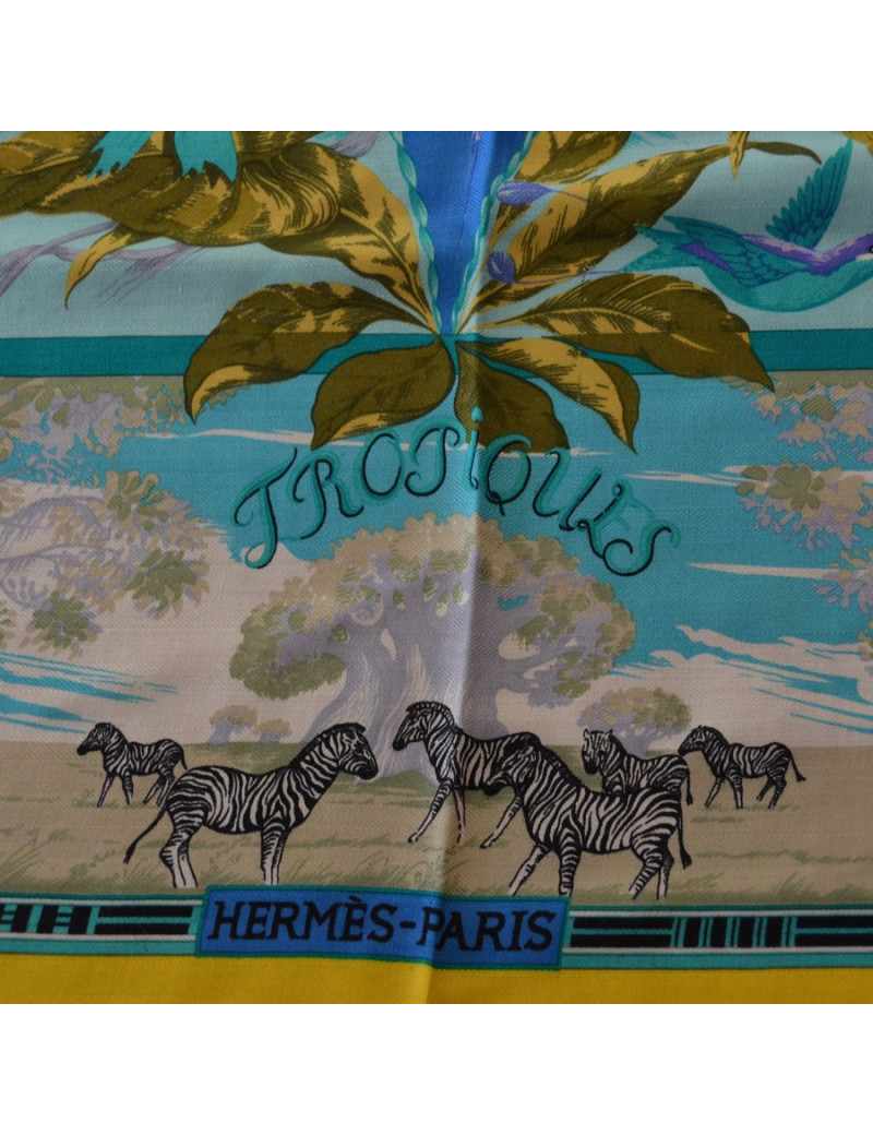 Shawl HERMES "Tropics" in Kashmir and yellow silk