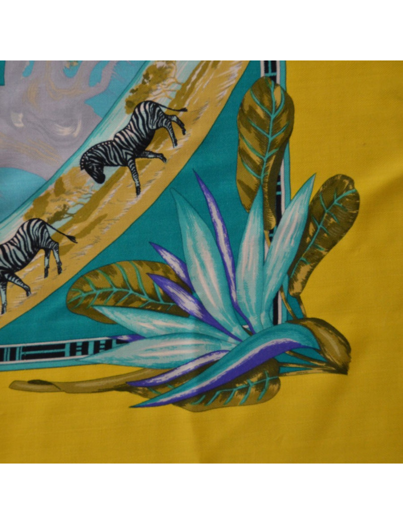 Shawl HERMES "Tropics" in Kashmir and yellow silk