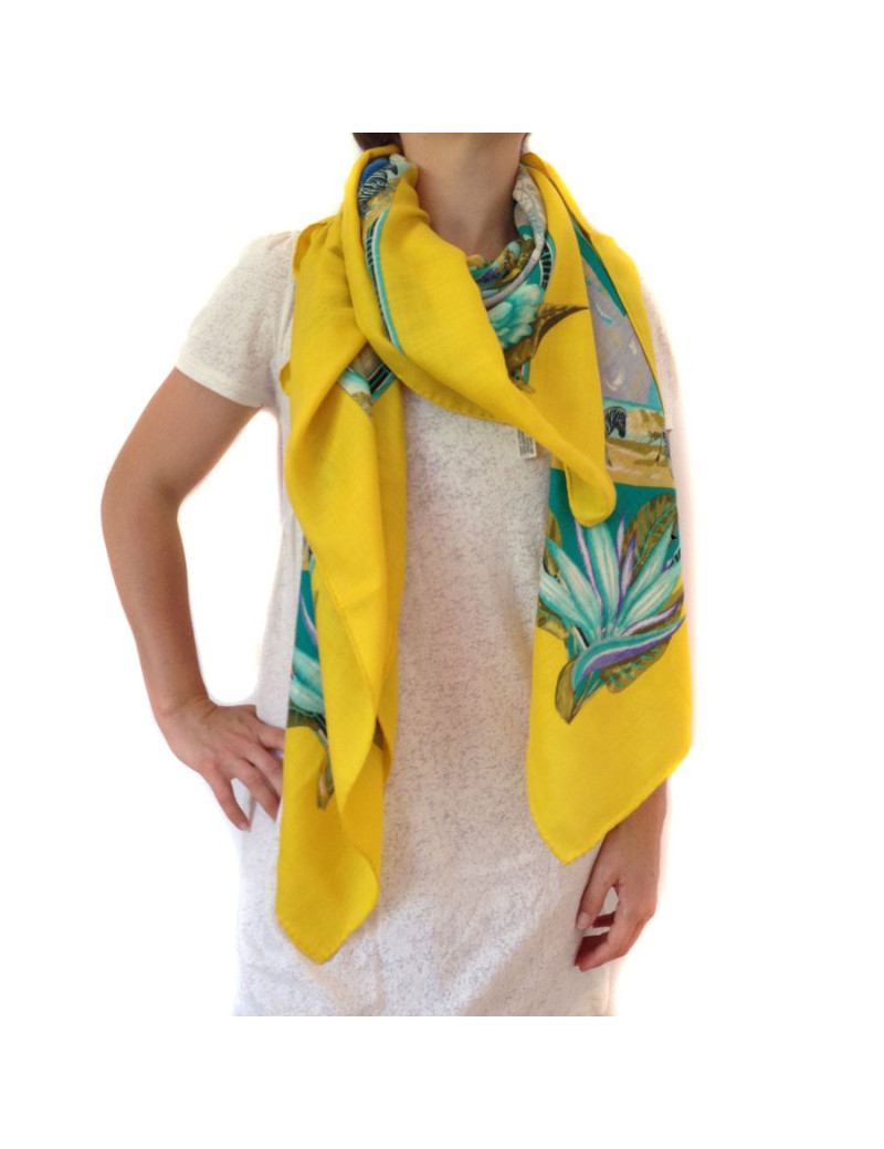 Shawl HERMES "Tropics" in Kashmir and yellow silk