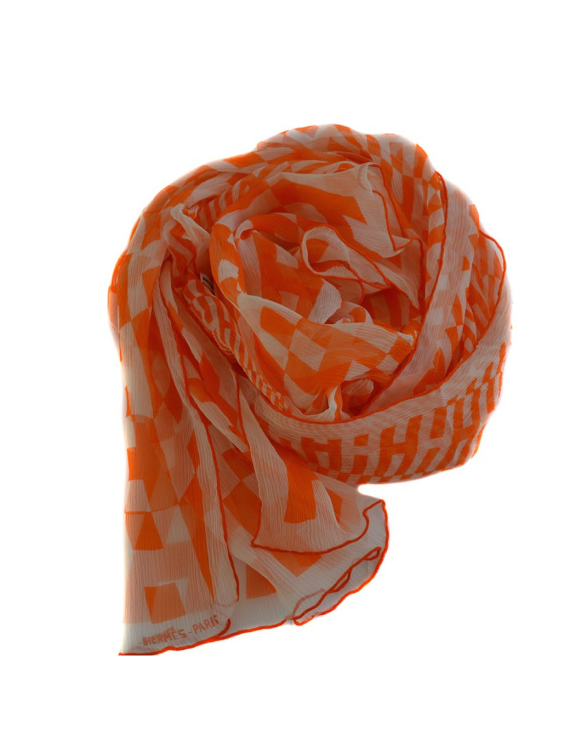 Foulard HERMES en soie froissée orange