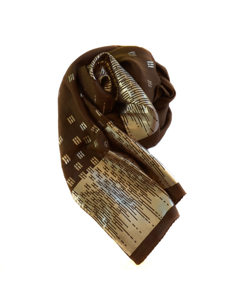 HERMES Brown, gold with silver threads stole in silk and cashmere