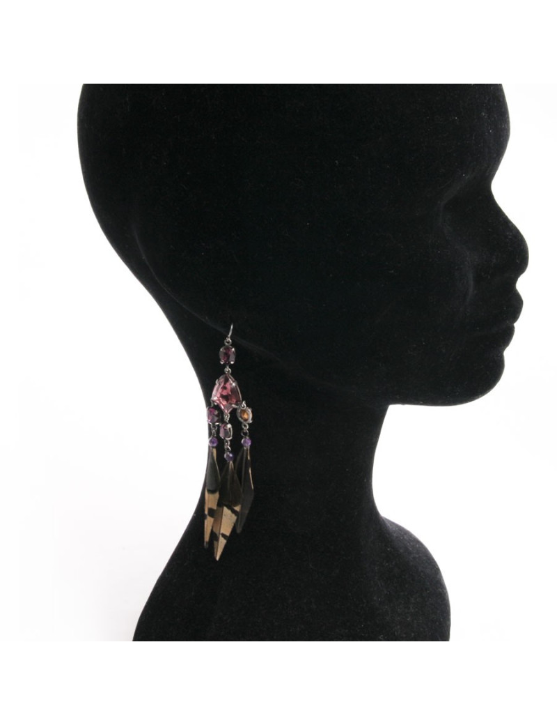 Clous d'oreille RALPH LAUREN plumes et pierres violettes