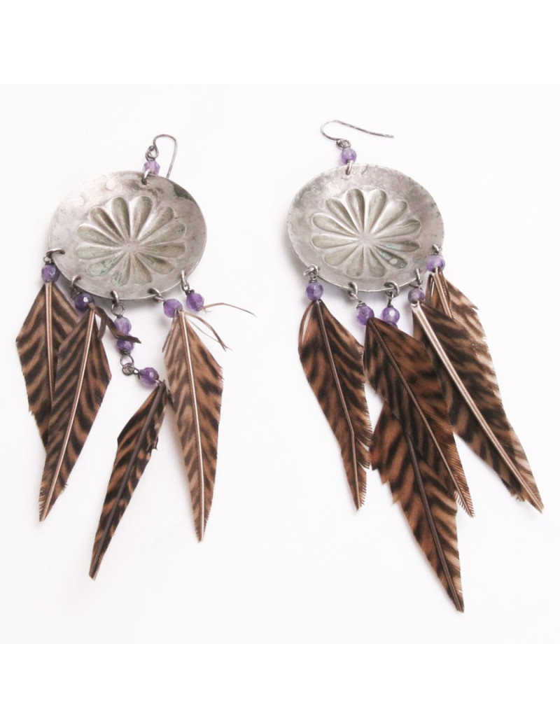 Clips of ear RALPH LAUREN brown feathers