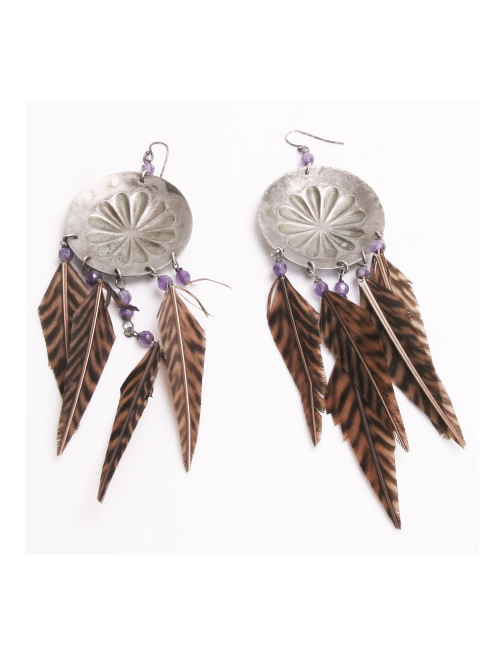 Clips d'oreille RALPH LAUREN plumes marron