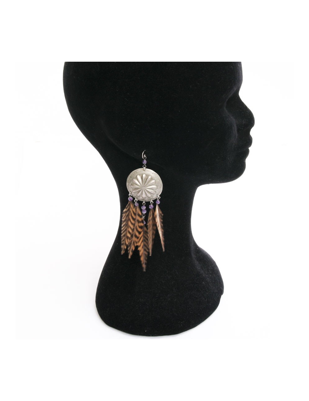 Clips d'oreille RALPH LAUREN plumes marron