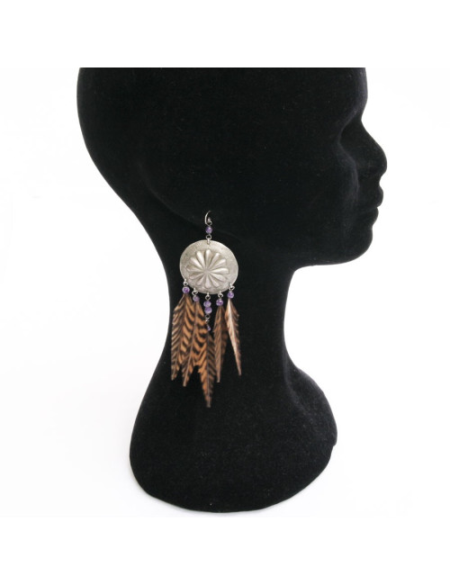 Clips d'oreille RALPH LAUREN plumes marron