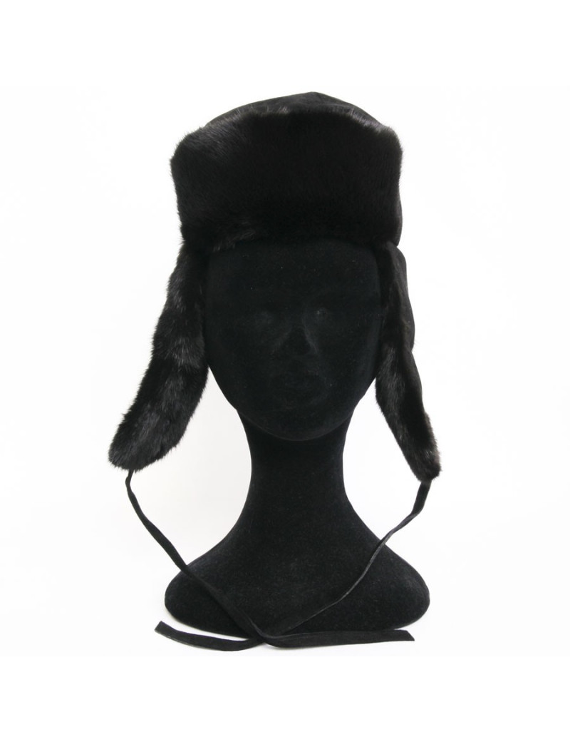 Chapka en daim et vison noir