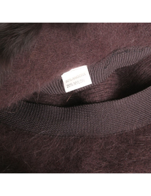 Chapeau bob en angora et fourrure marron