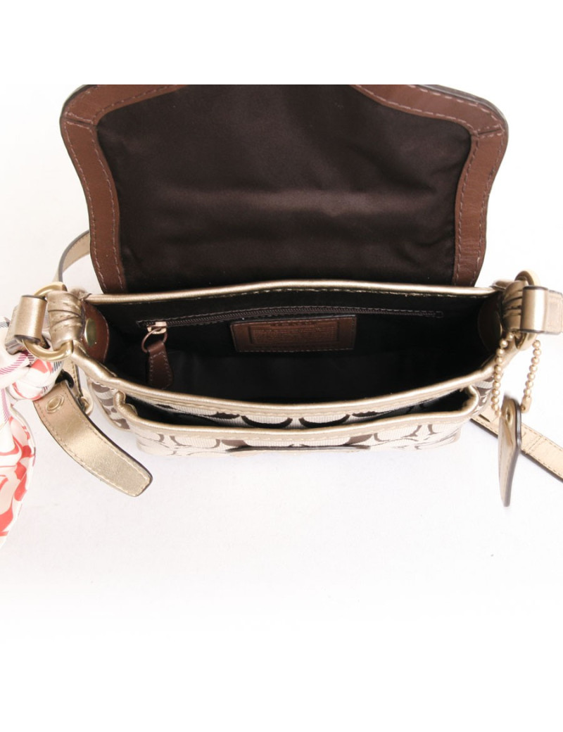 COACH gold leather and monogram canvas bag