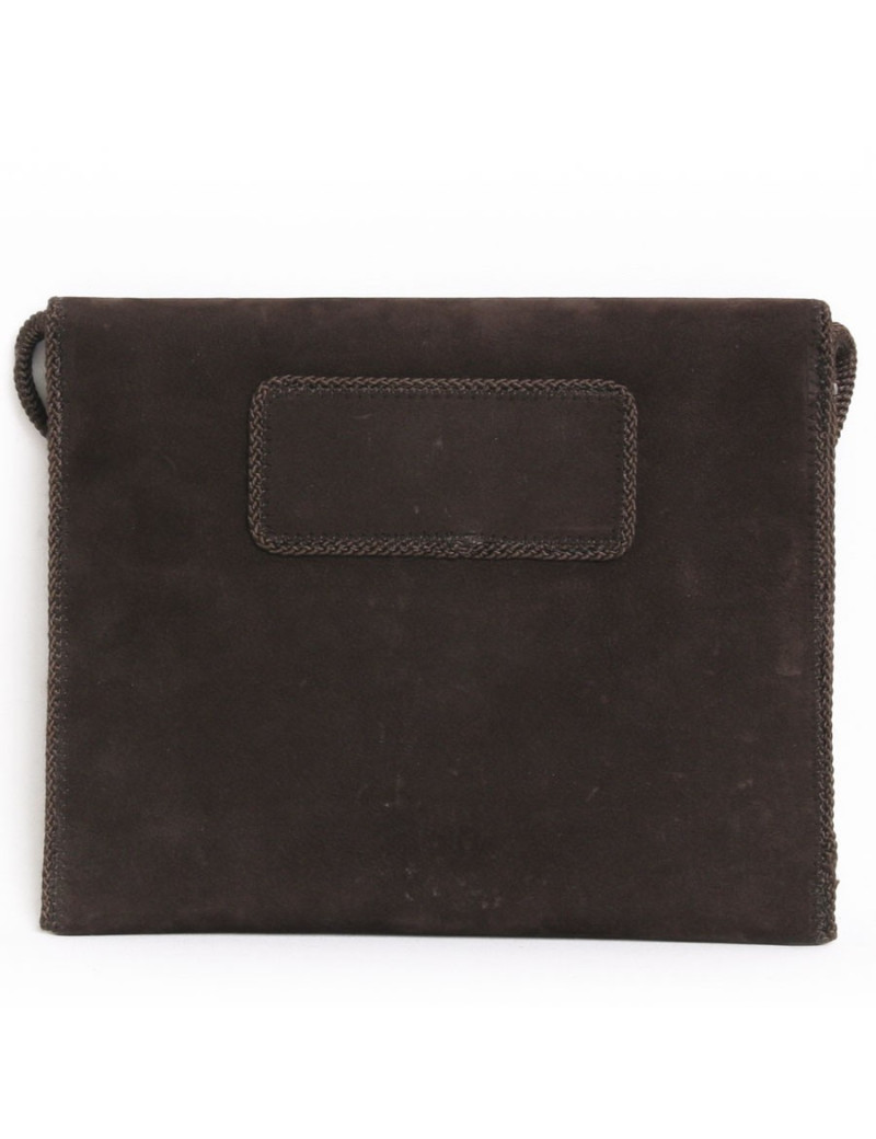 Sac pochette DOMINIQUE AURIENTIS en daim marron sertie de bijoux dorés