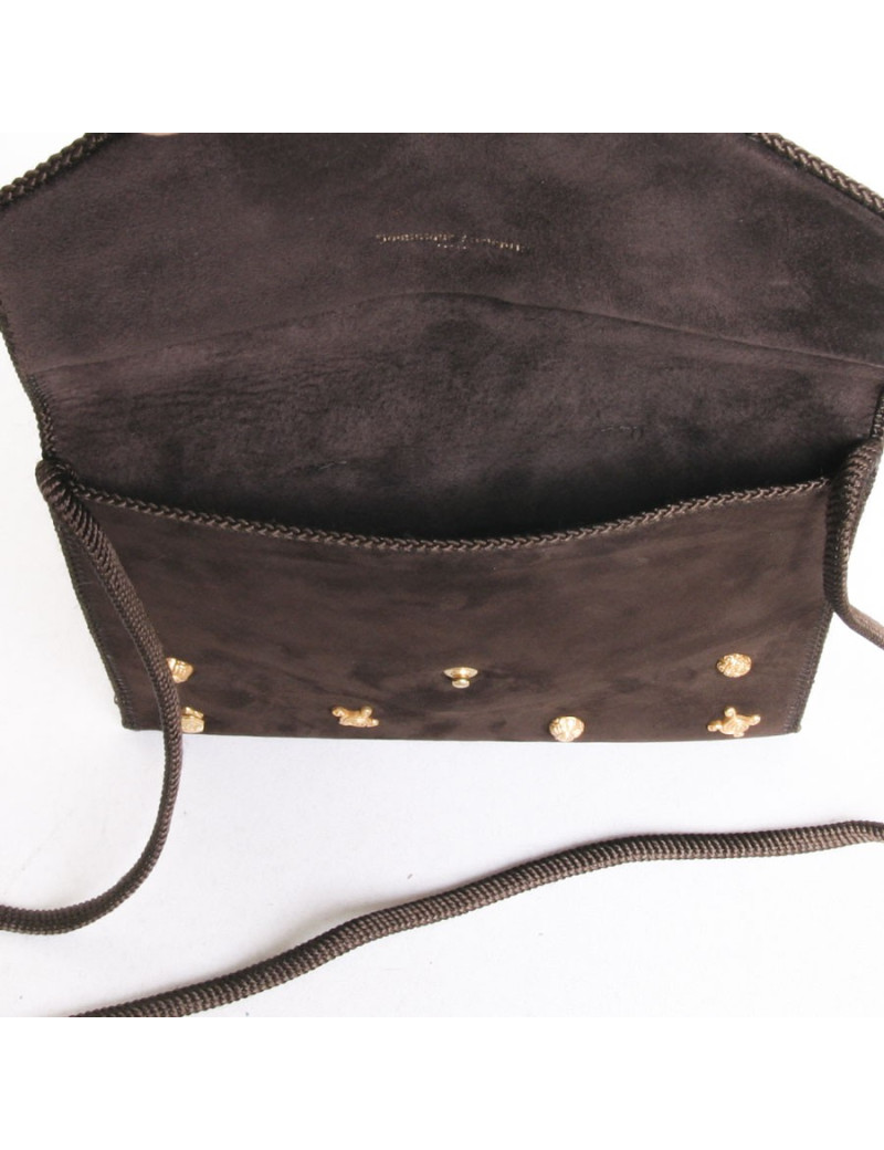 Sac pochette DOMINIQUE AURIENTIS en daim marron sertie de bijoux dorés