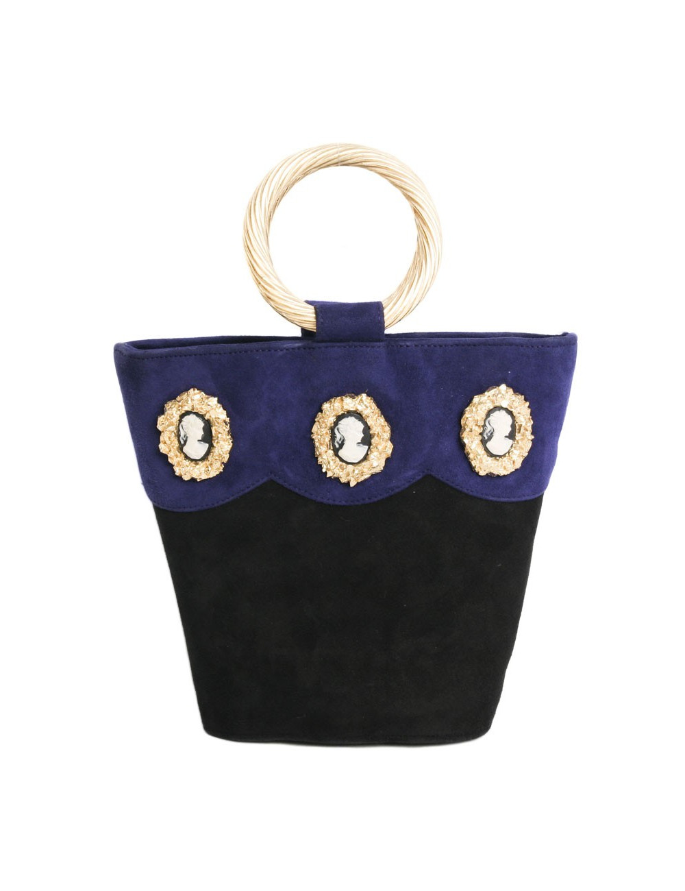 Sac  seau HERVE MASSON vintage en daim noir et bleu