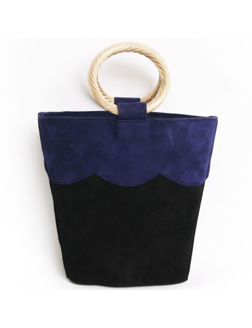 HERVÉ MASSON vintage black and Blue Suede bucket bag