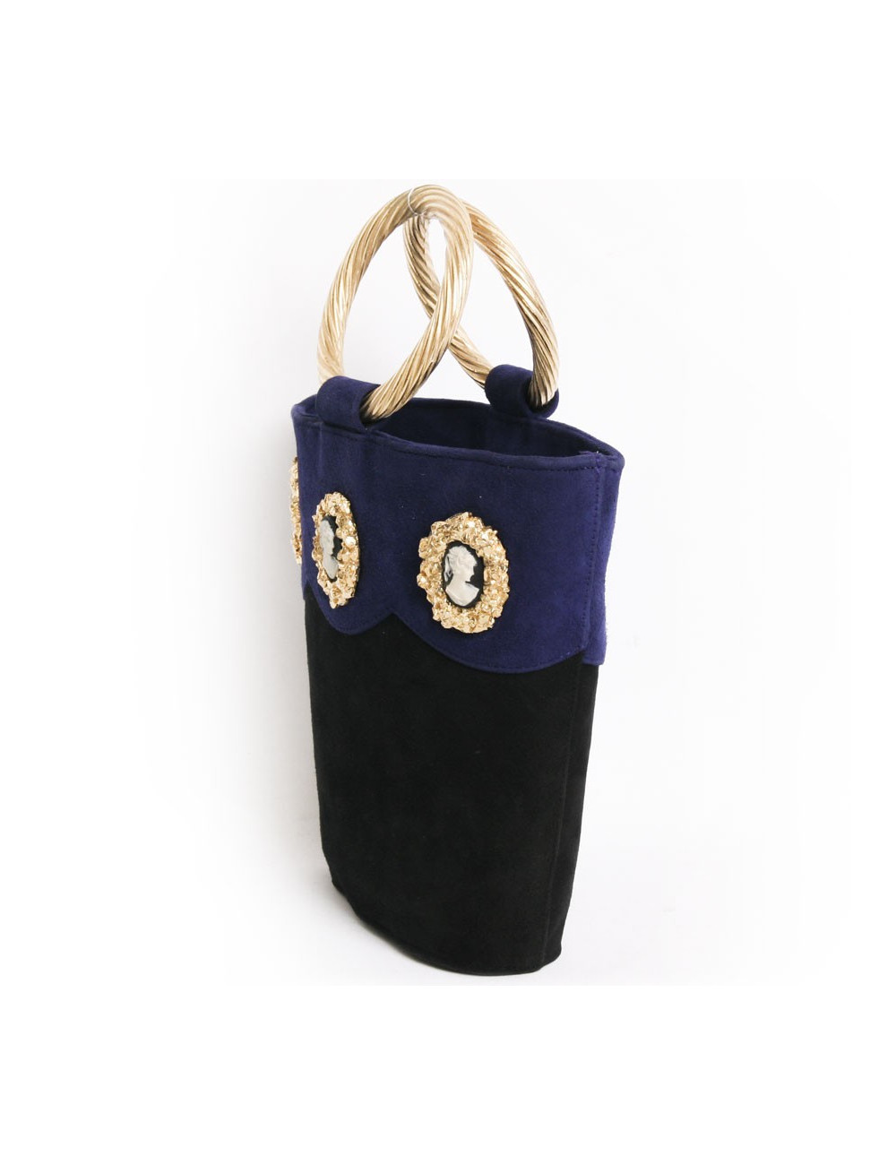 HERVÉ MASSON vintage black and Blue Suede bucket bag