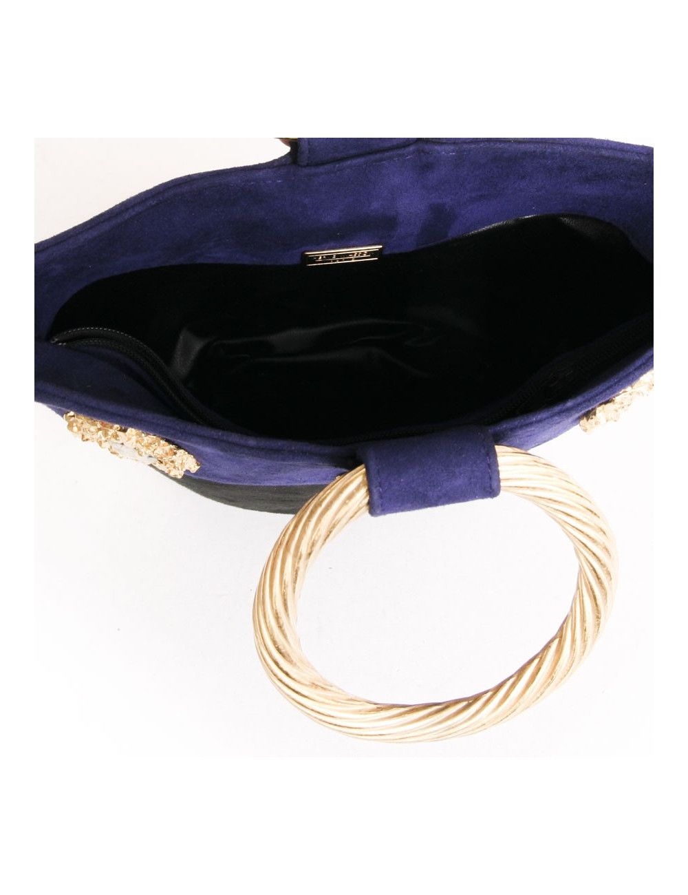 Sac  seau HERVE MASSON vintage en daim noir et bleu