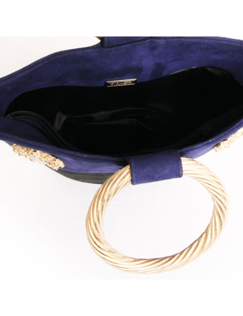 Sac  seau HERVE MASSON vintage en daim noir et bleu