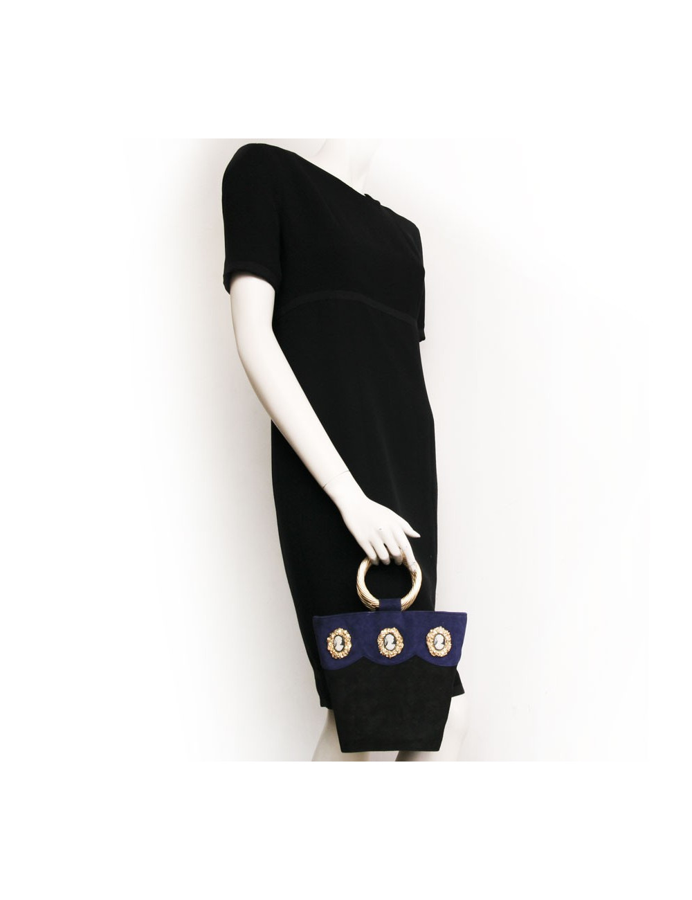 HERVÉ MASSON vintage black and Blue Suede bucket bag