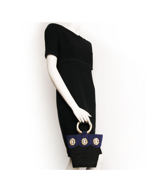 HERVÉ MASSON vintage black and Blue Suede bucket bag