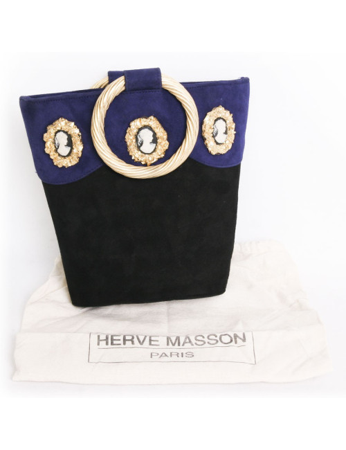 HERVÉ MASSON vintage black and Blue Suede bucket bag