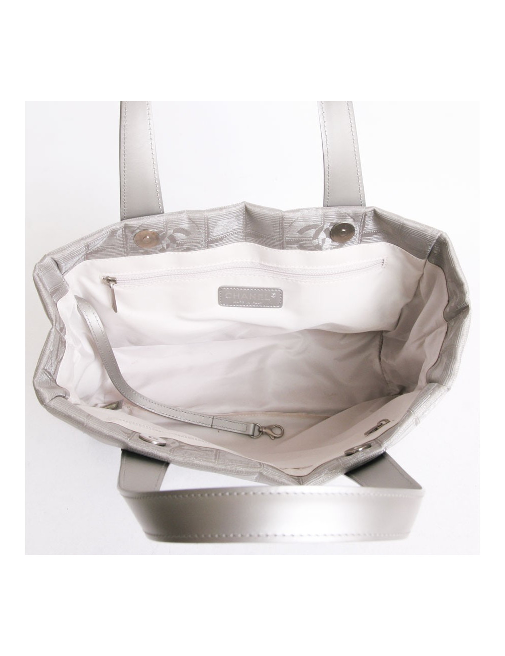 CHANEL bag in silver canvas "line travel"