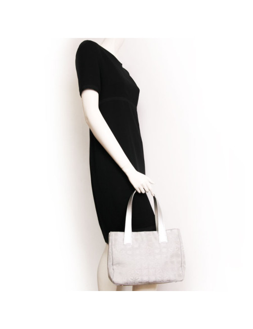 CHANEL bag in silver canvas "line travel"