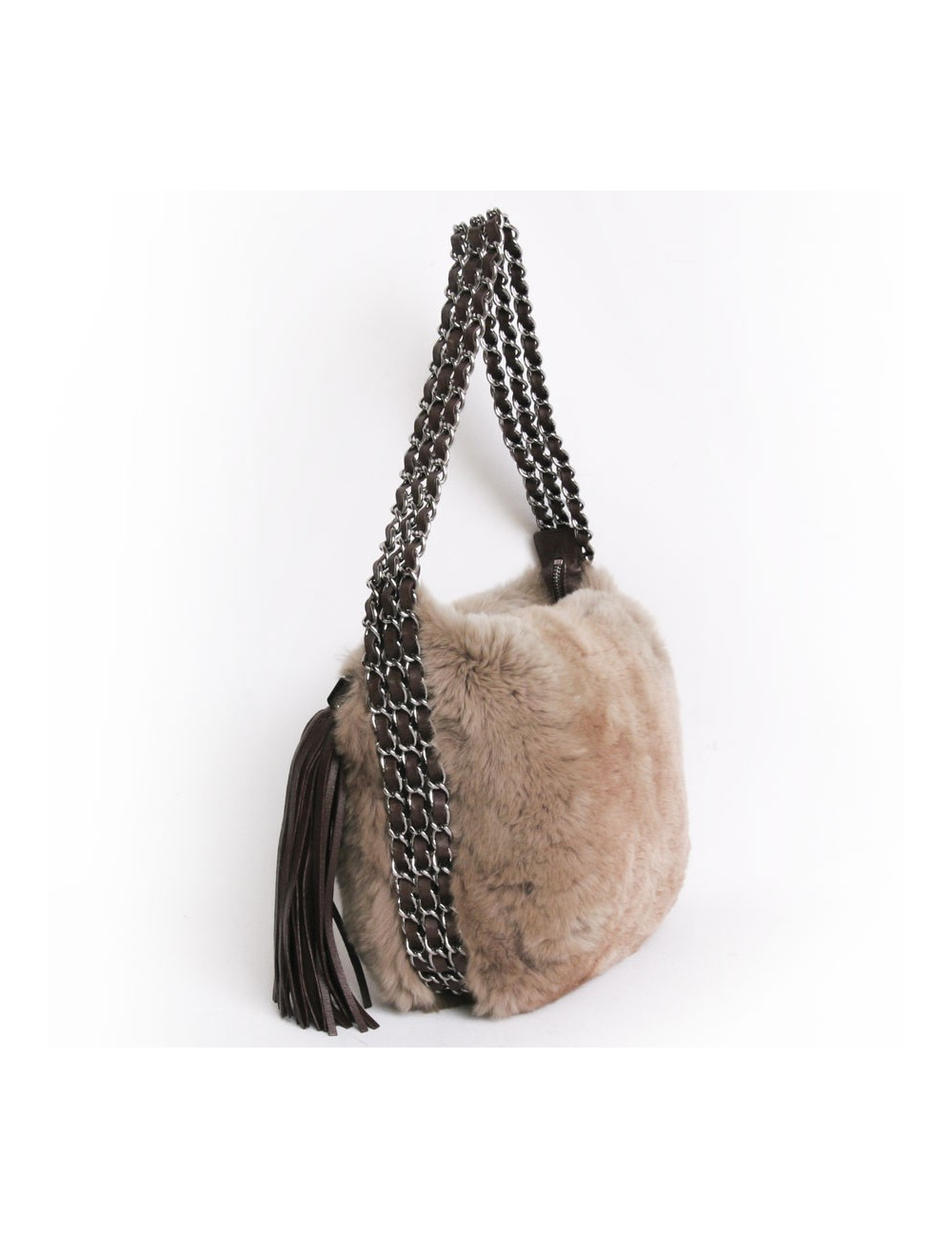 CHANEL bag in Tan chinchilla and silver chains