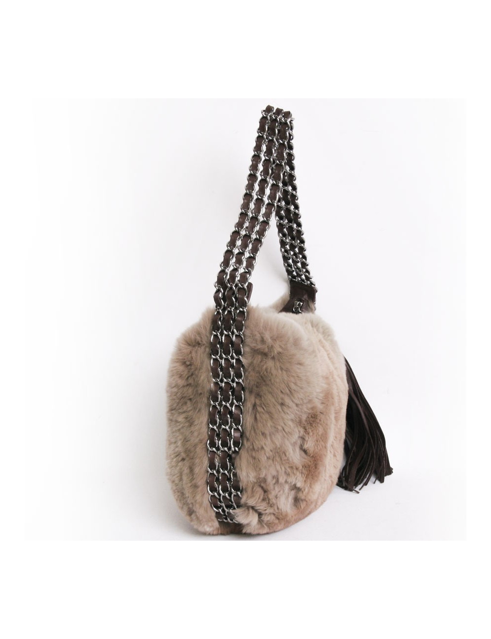 CHANEL bag in Tan chinchilla and silver chains