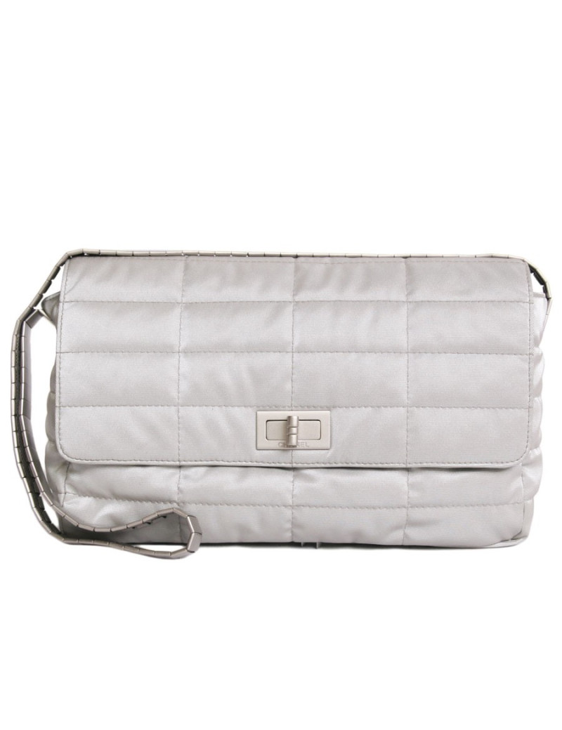 CHANEL shiny gray fabric bag