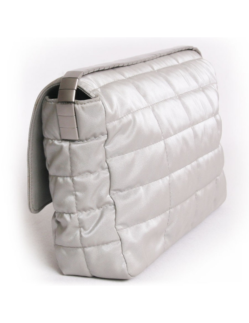 CHANEL shiny gray fabric bag